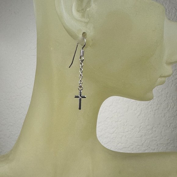 NEW Real Silver Dangling Cross Earrings - Picture 6 of 6